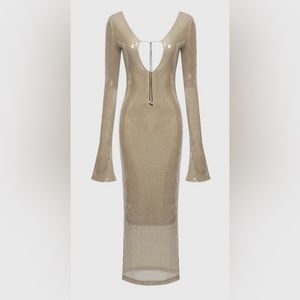 Mew mews Long Sleeve Sequin Backless Maxi Dress In Apricot
